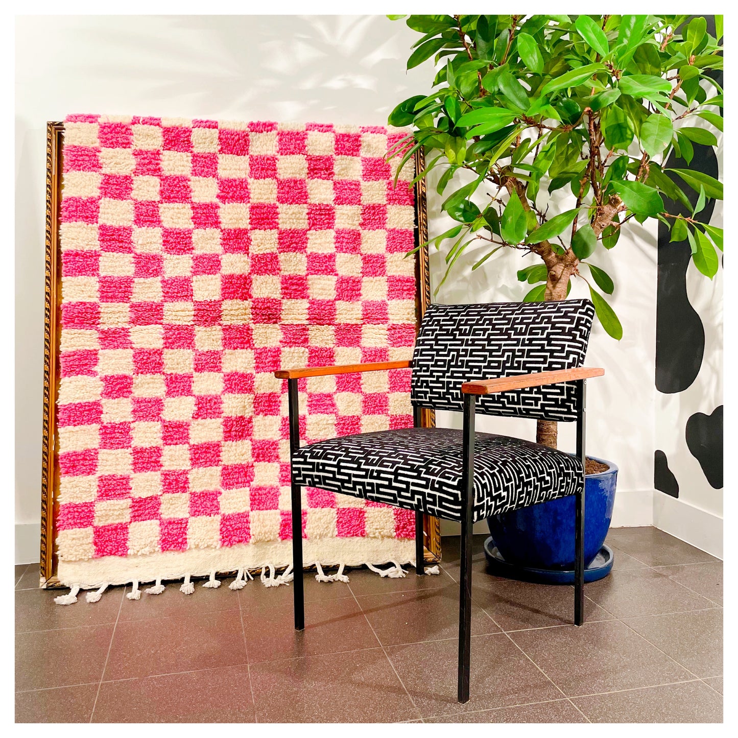 Damier rose - Tapis berbère Médium