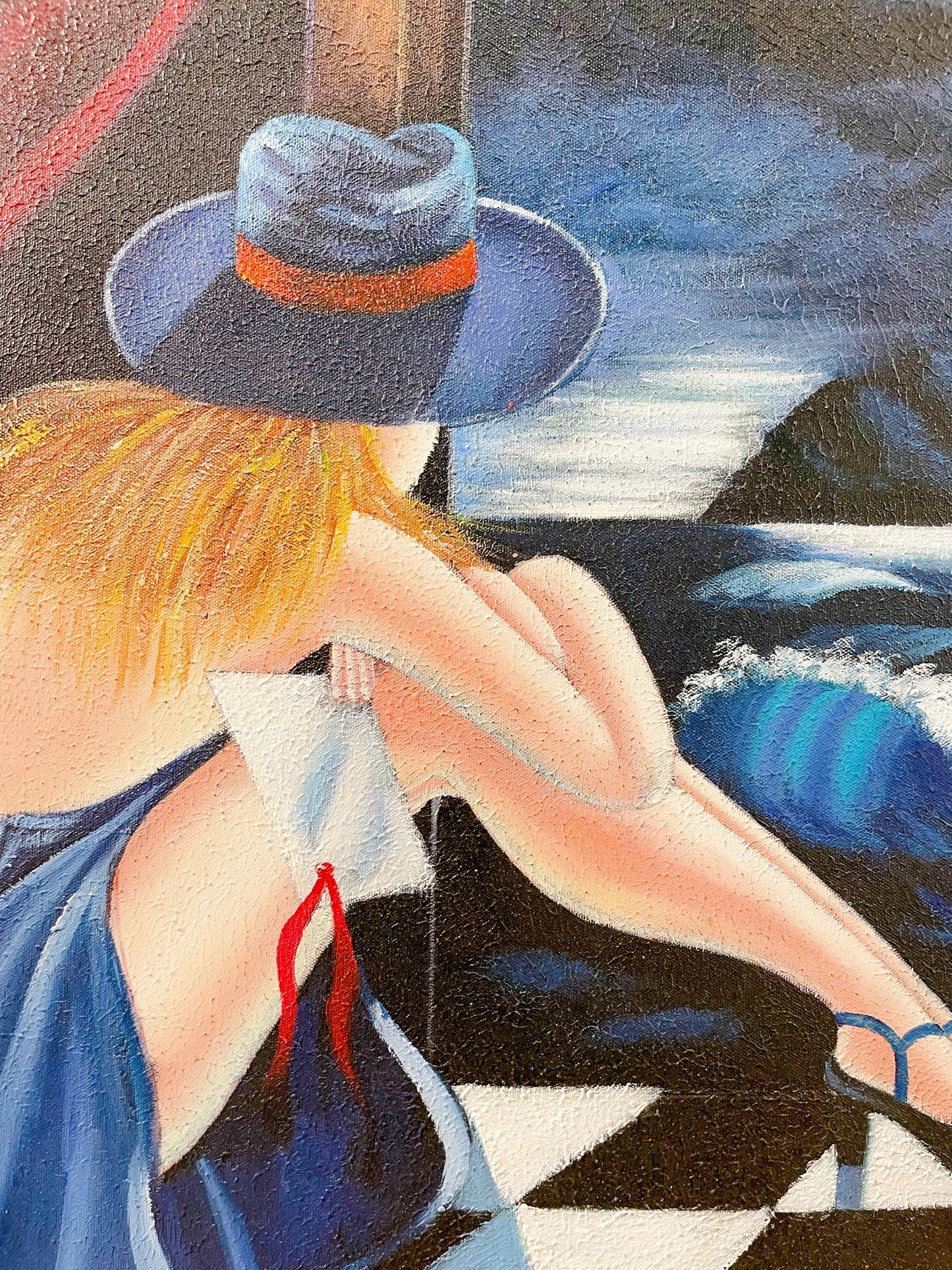 Grande peinture femme vue sur mer