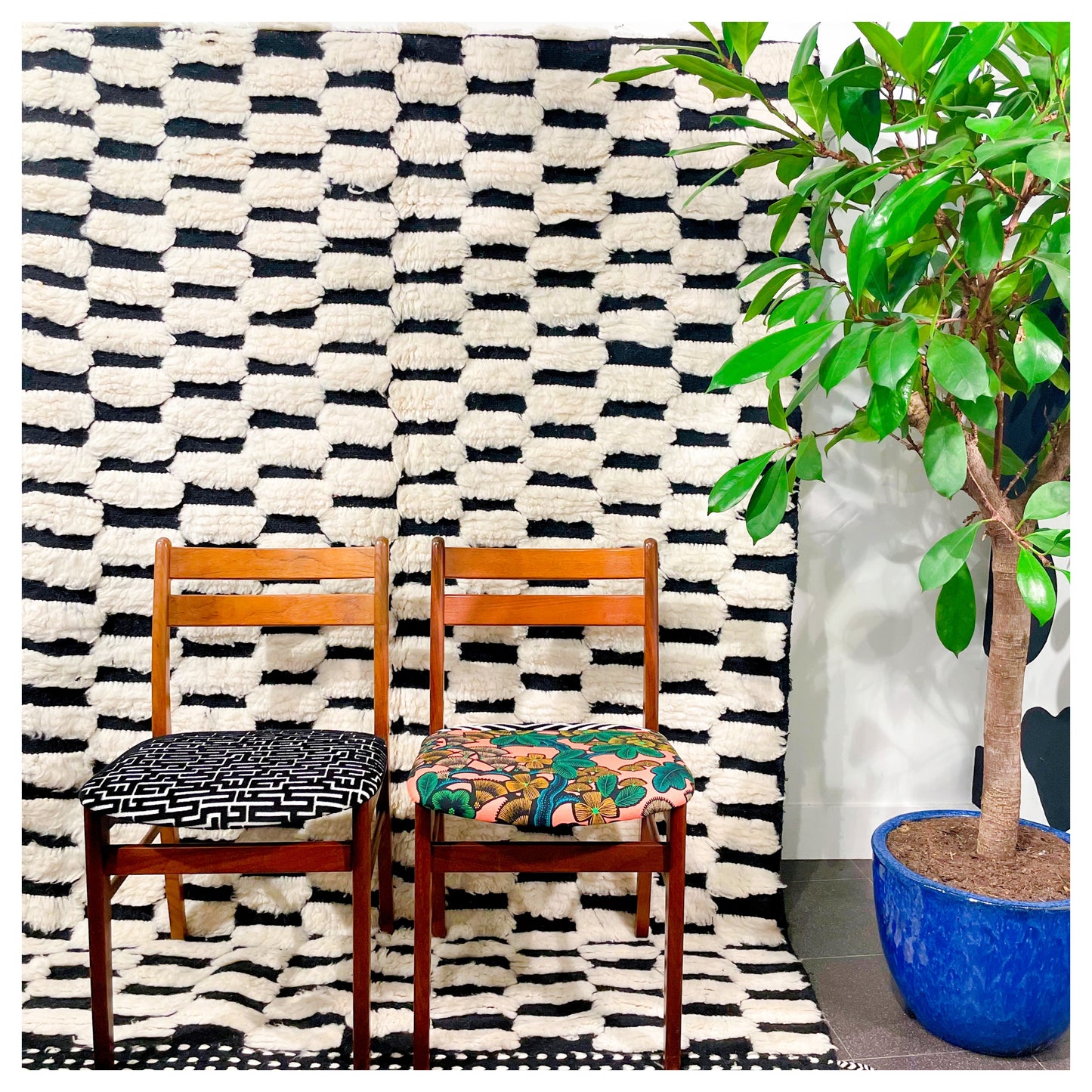Fluffy noir et blanc - Tapis berbère XL