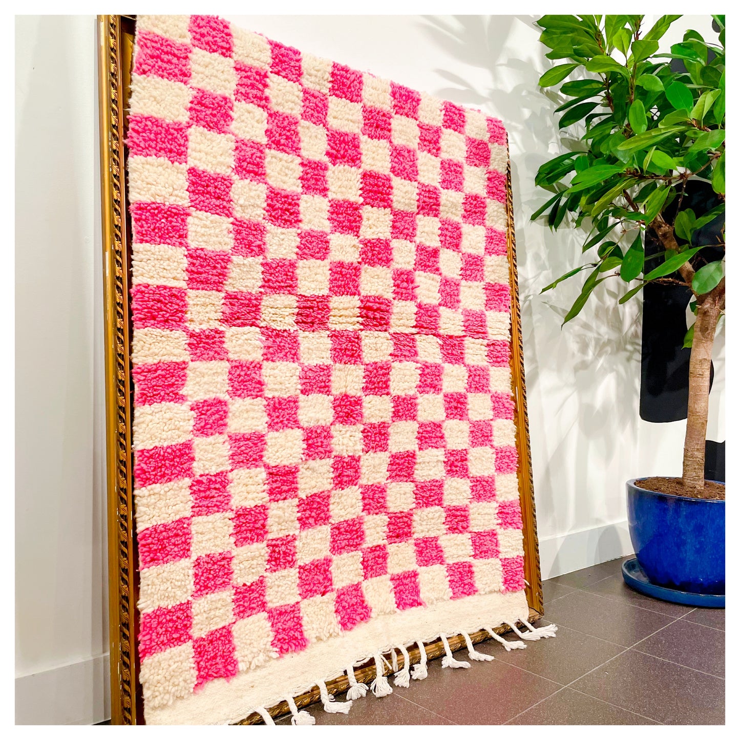 Damier rose - Tapis berbère Médium