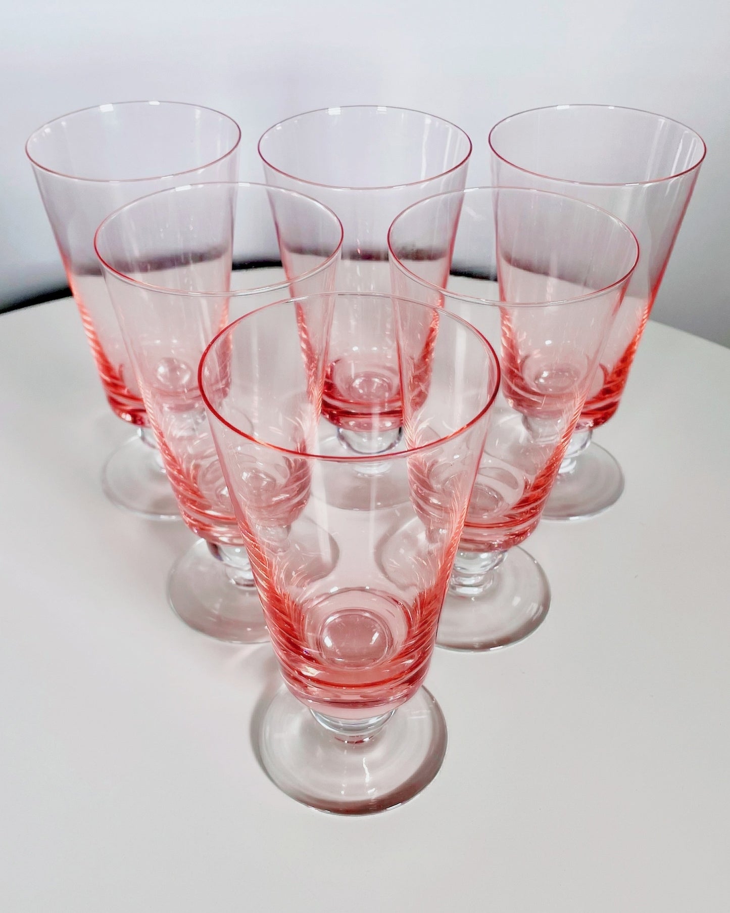 Set de 6 verres vintage rose dégradé – années 60/70