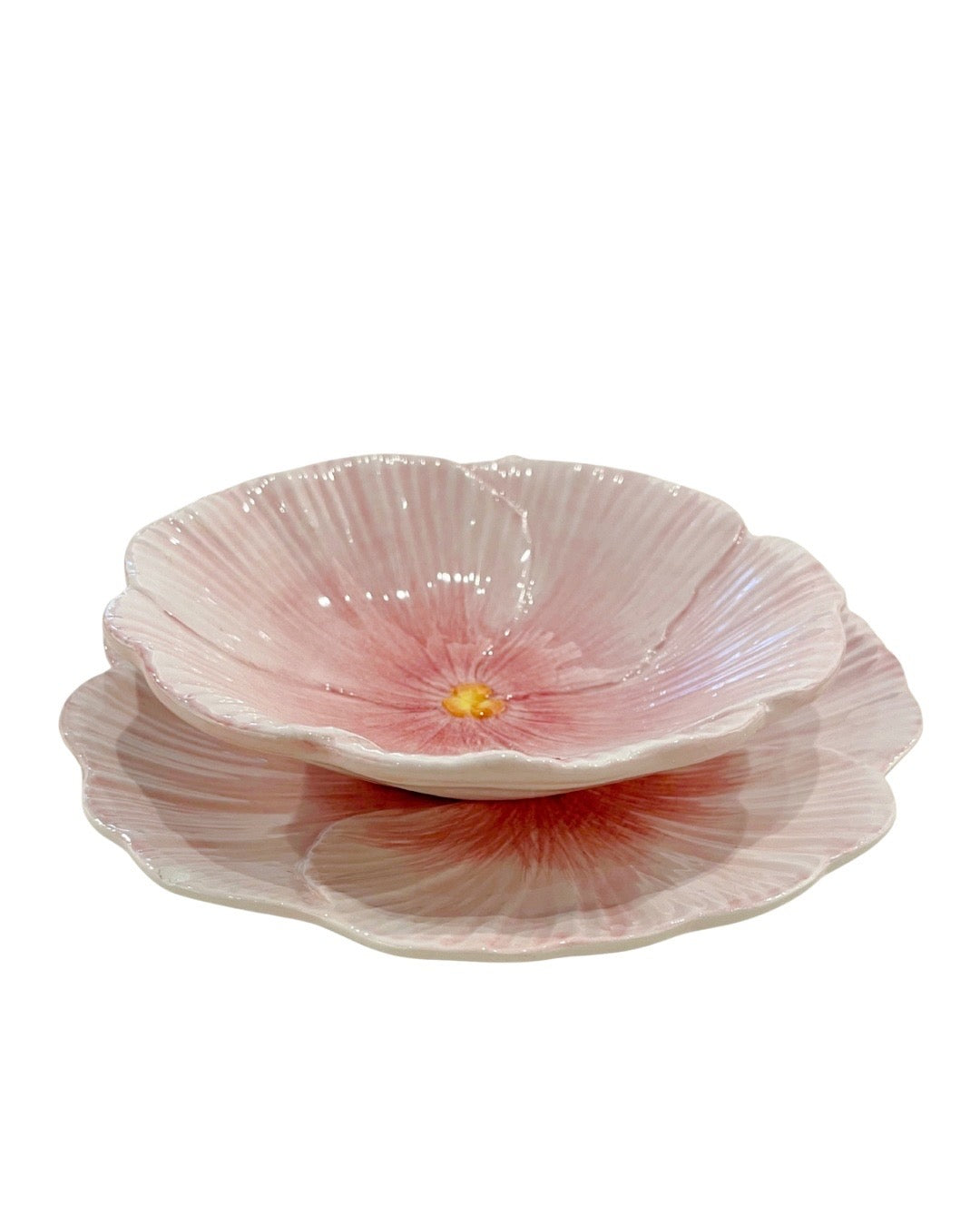 Ensemble assiette fleur + bol en céramique rose – Ø 20 cm