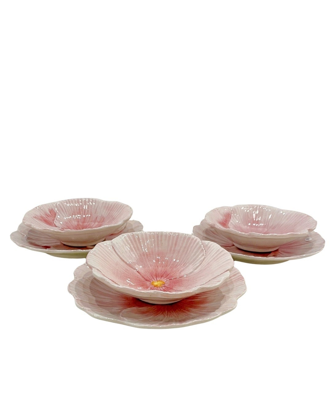 Ensemble assiette fleur + bol en céramique rose – Ø 20 cm