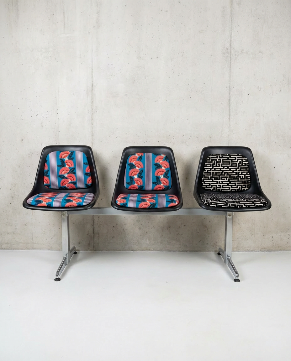 Banquette vintage 3 places regarnie – pièce unique Machao