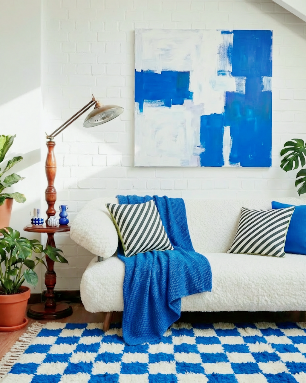 Lampe sur pied vintage avec tablette intégrée - H.150cm