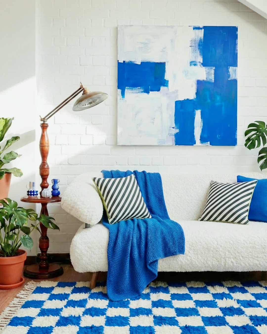 Lampe sur pied vintage avec tablette intégrée - H.150cm