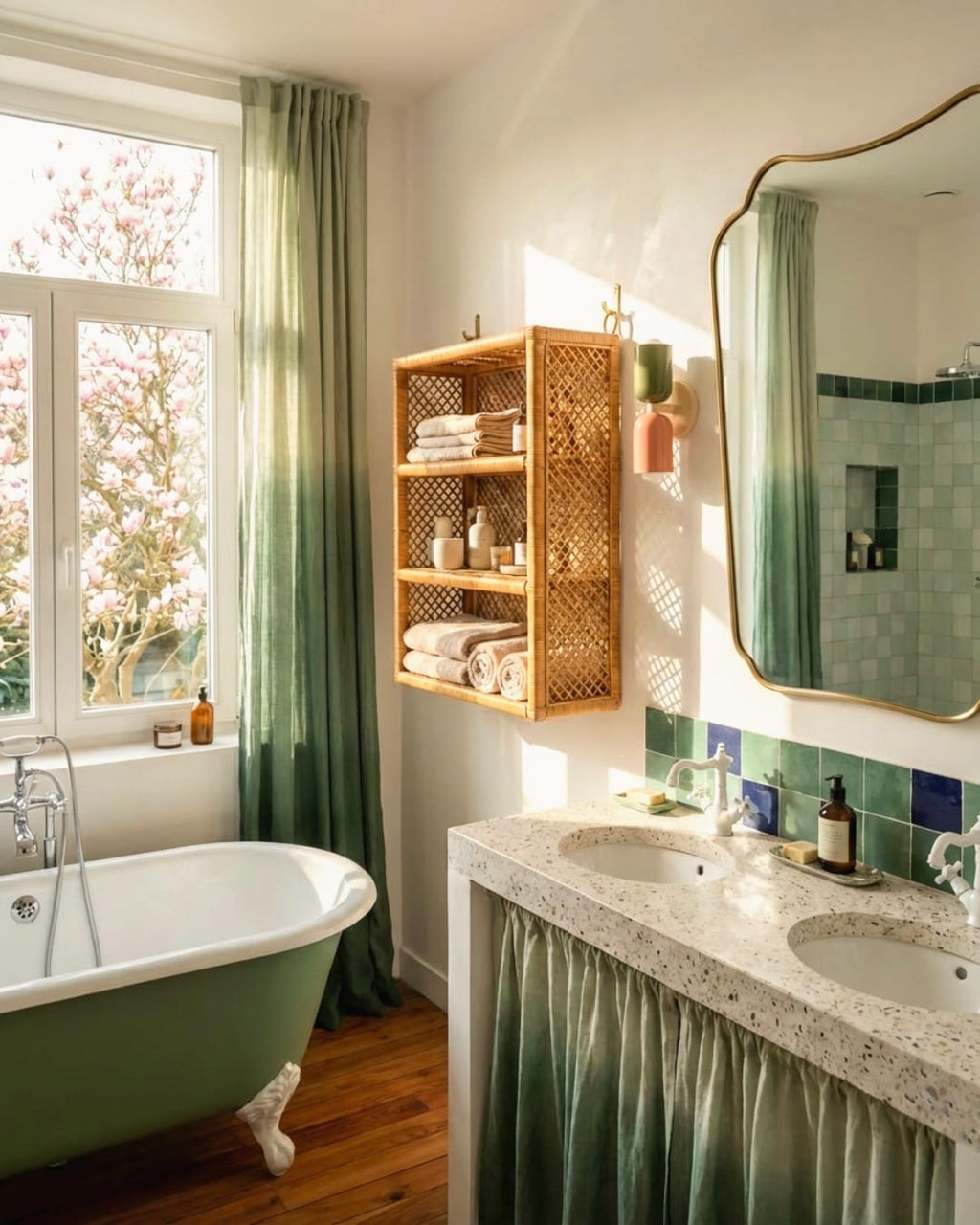 Étagère murale en rotin vintage – 3 niveaux