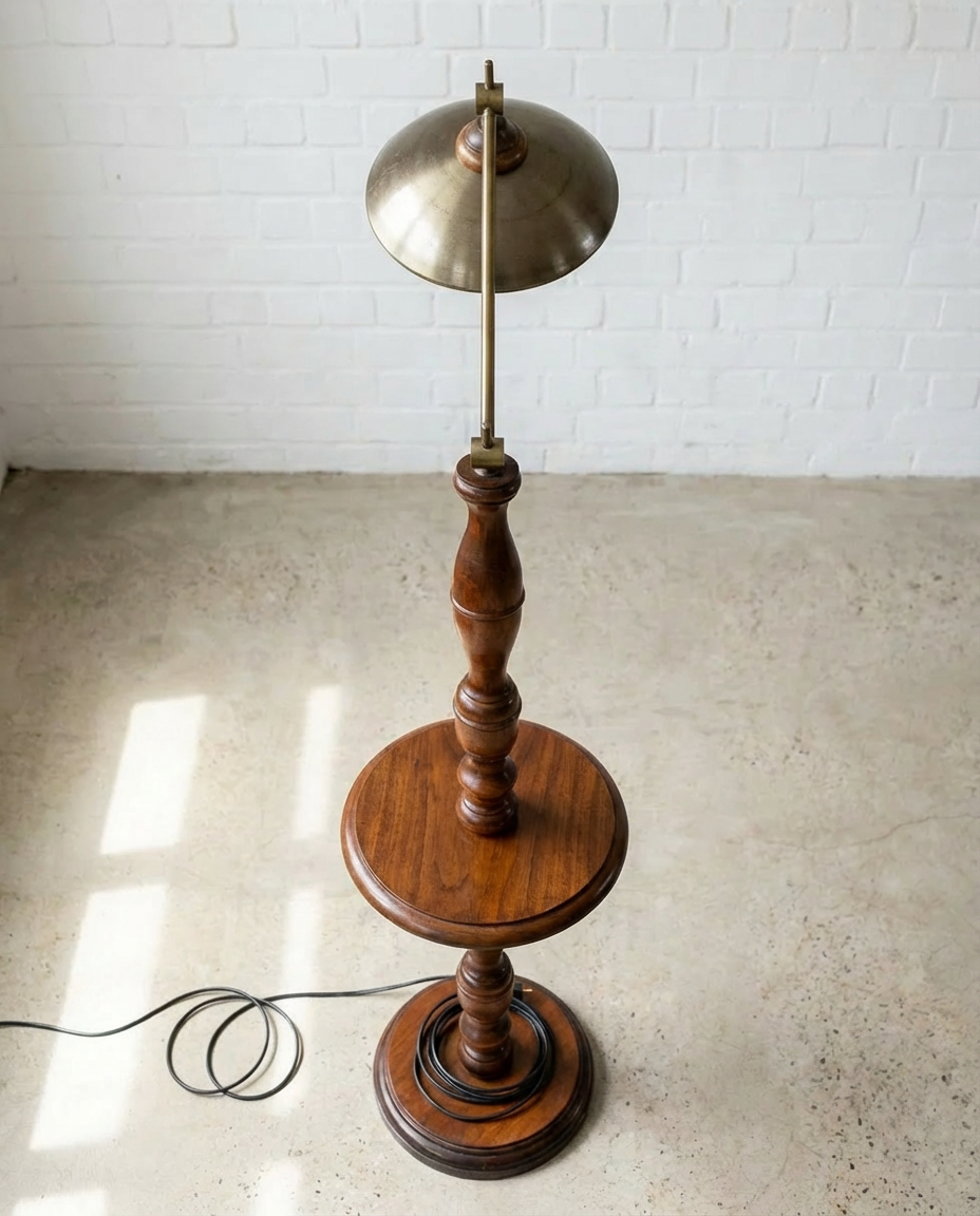 Lampe sur pied vintage avec tablette intégrée - H.150cm