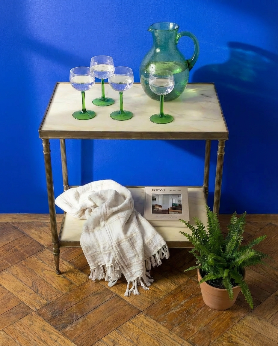 Table d’appoint vintage à double plateau marbre – années 60