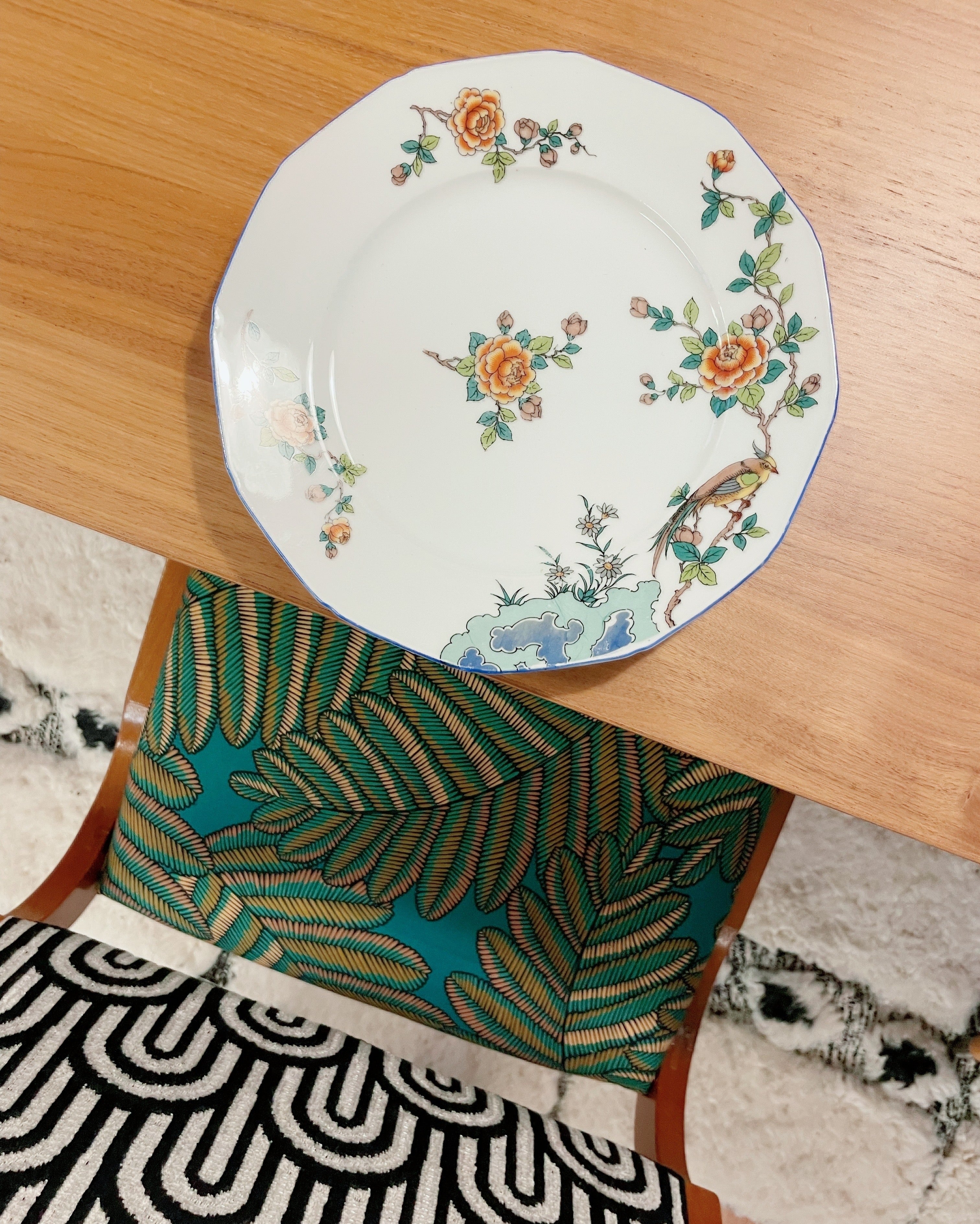 Lot de 6 assiettes vintage Union T – décor floral et oiseaux