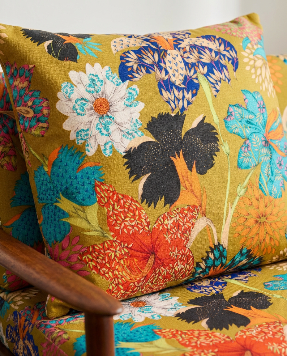 Coussins handmade - Tissu Thevenon Kimono fond or