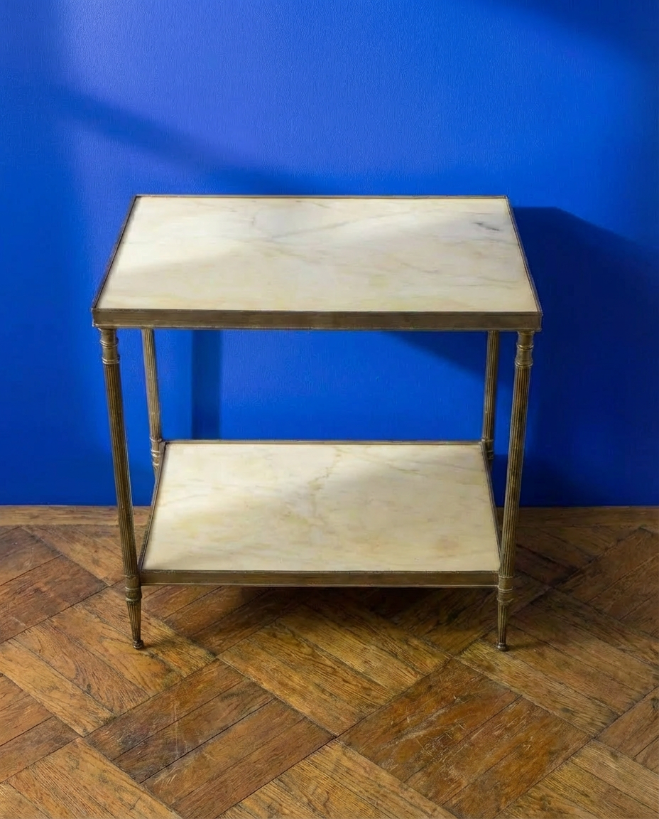 Table d’appoint vintage à double plateau marbre – années 60