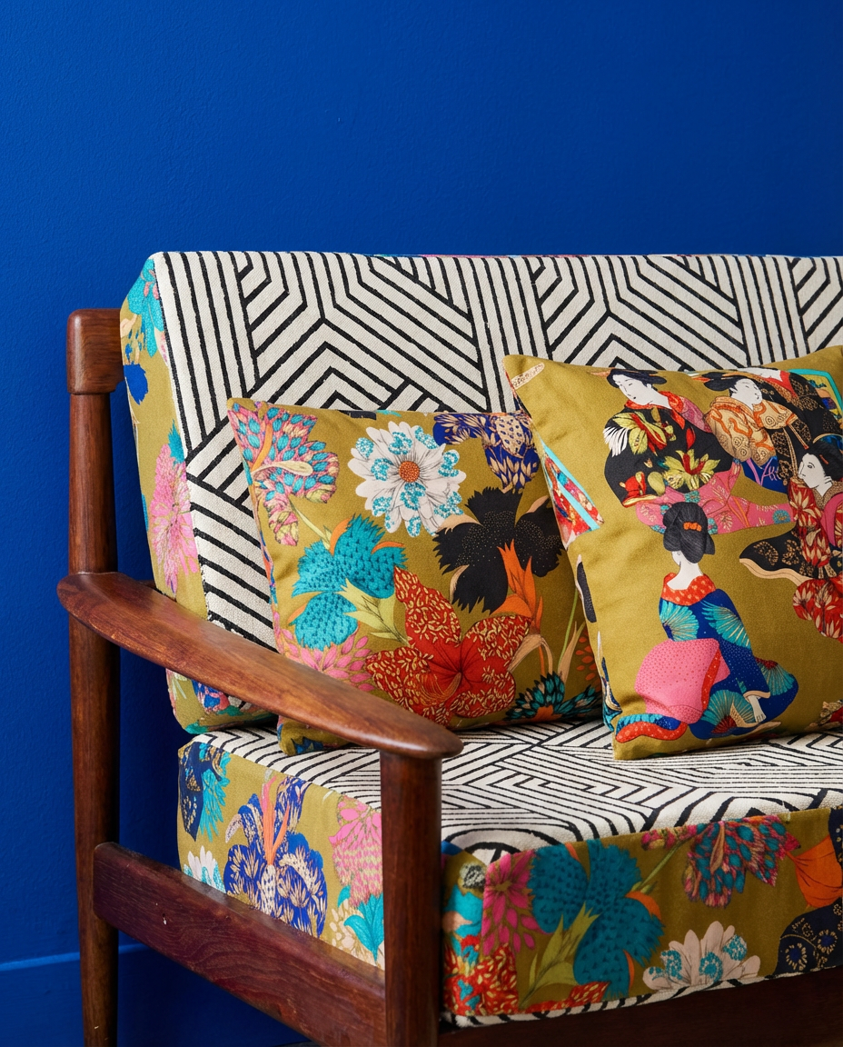 Coussins handmade - Tissu Thevenon Kimono Geisha fond or