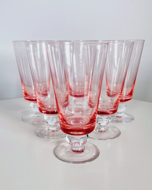 Set de 6 verres vintage rose dégradé – années 60/70