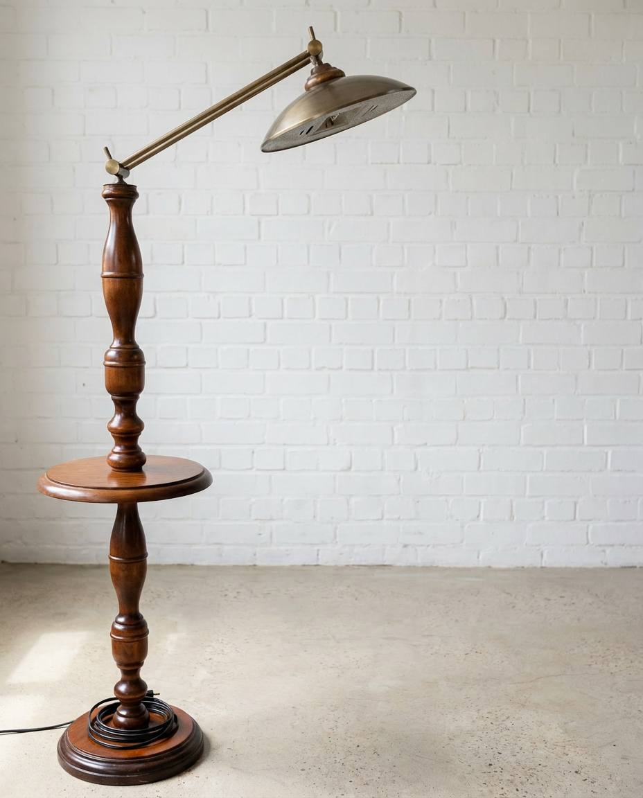 Lampe sur pied vintage avec tablette intégrée - H.150cm