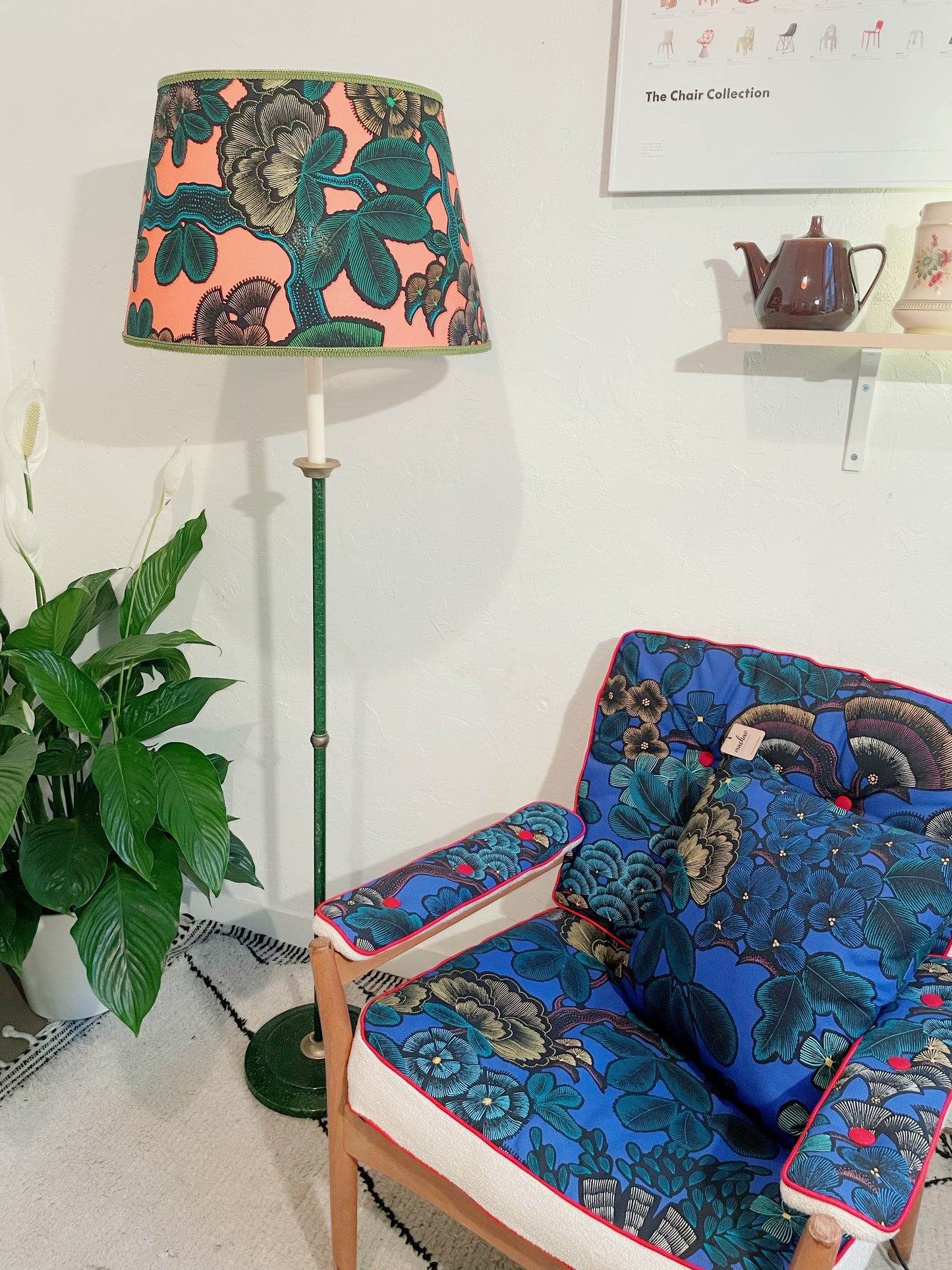 Lampadaire vintage et son nouvel abat-jour floral