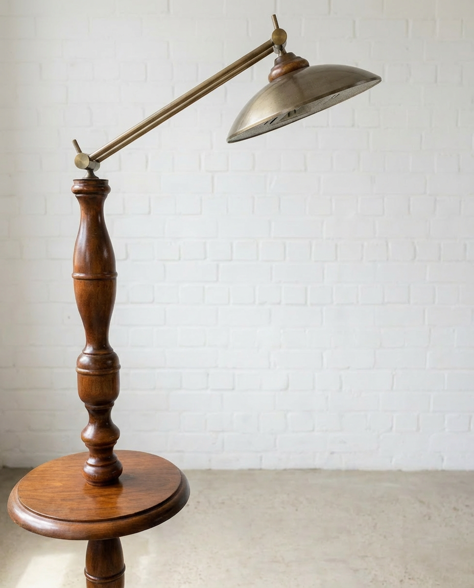 Lampe sur pied vintage avec tablette intégrée - H.150cm
