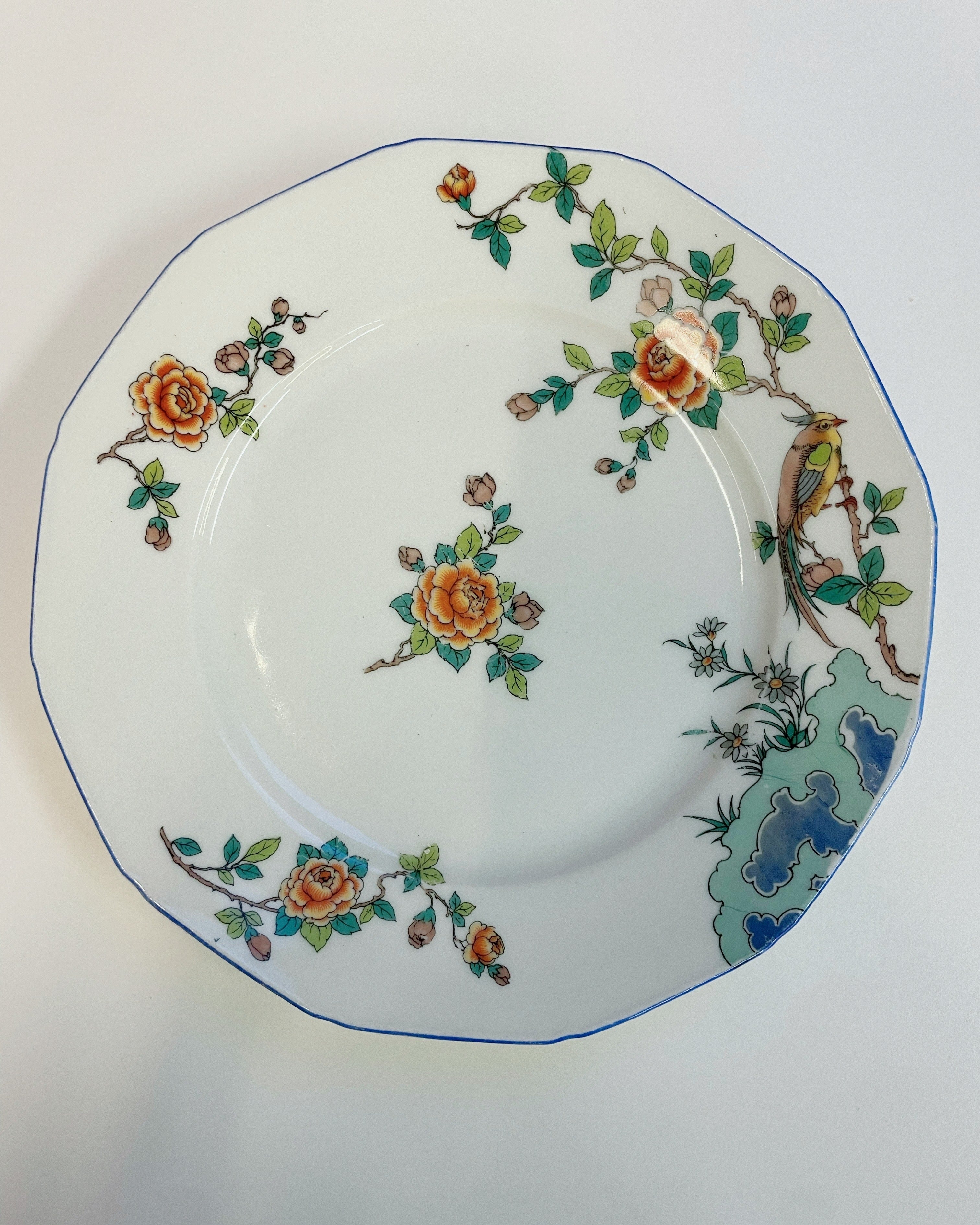 Lot de 6 assiettes vintage Union T – décor floral et oiseaux