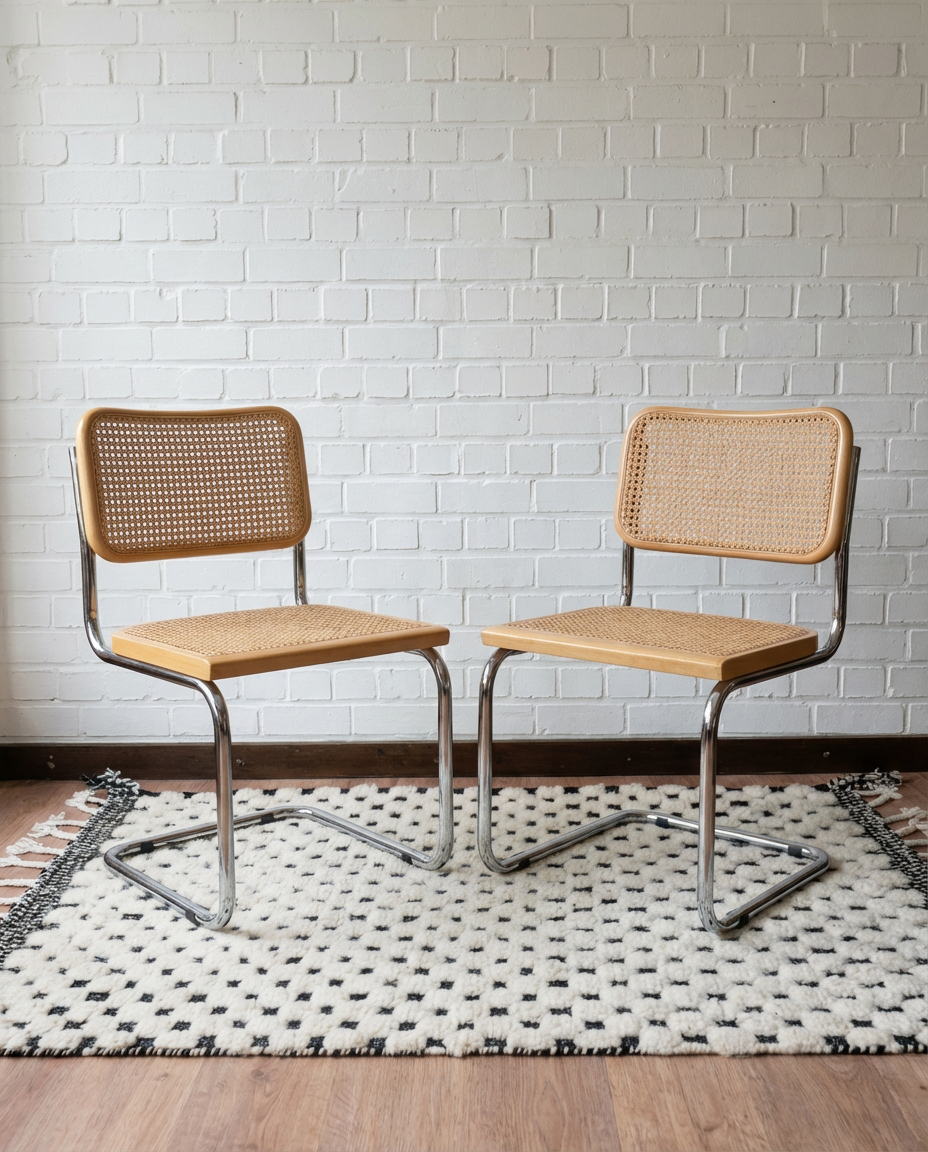 Paire de chaises style Breuer – structure tubulaire chromée et cannage