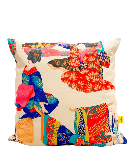 Coussin 50×50 cm – Tissu Thevenon “Geisha” – Fond crème