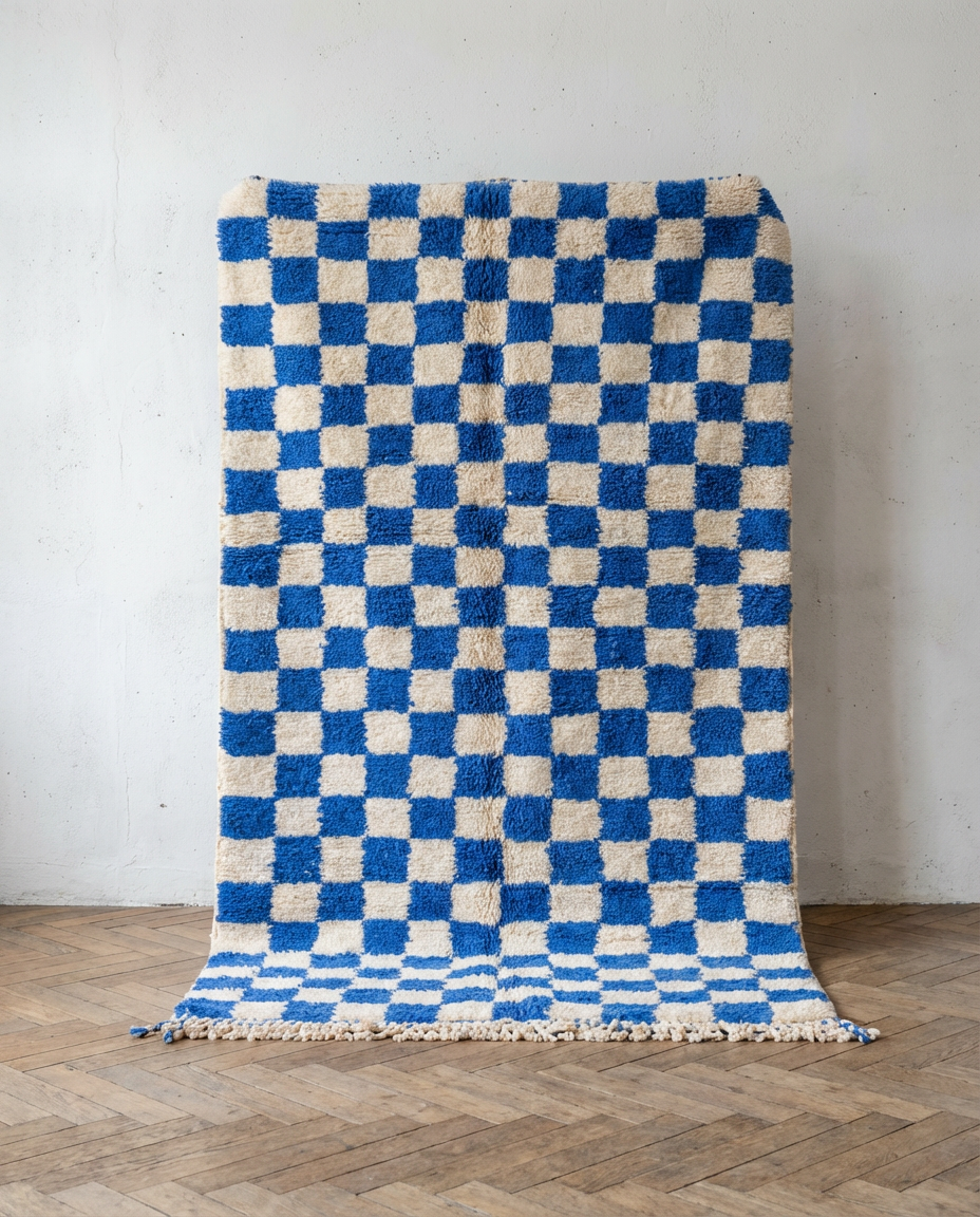 Tapis berbère 250x150cm - Damier bleu