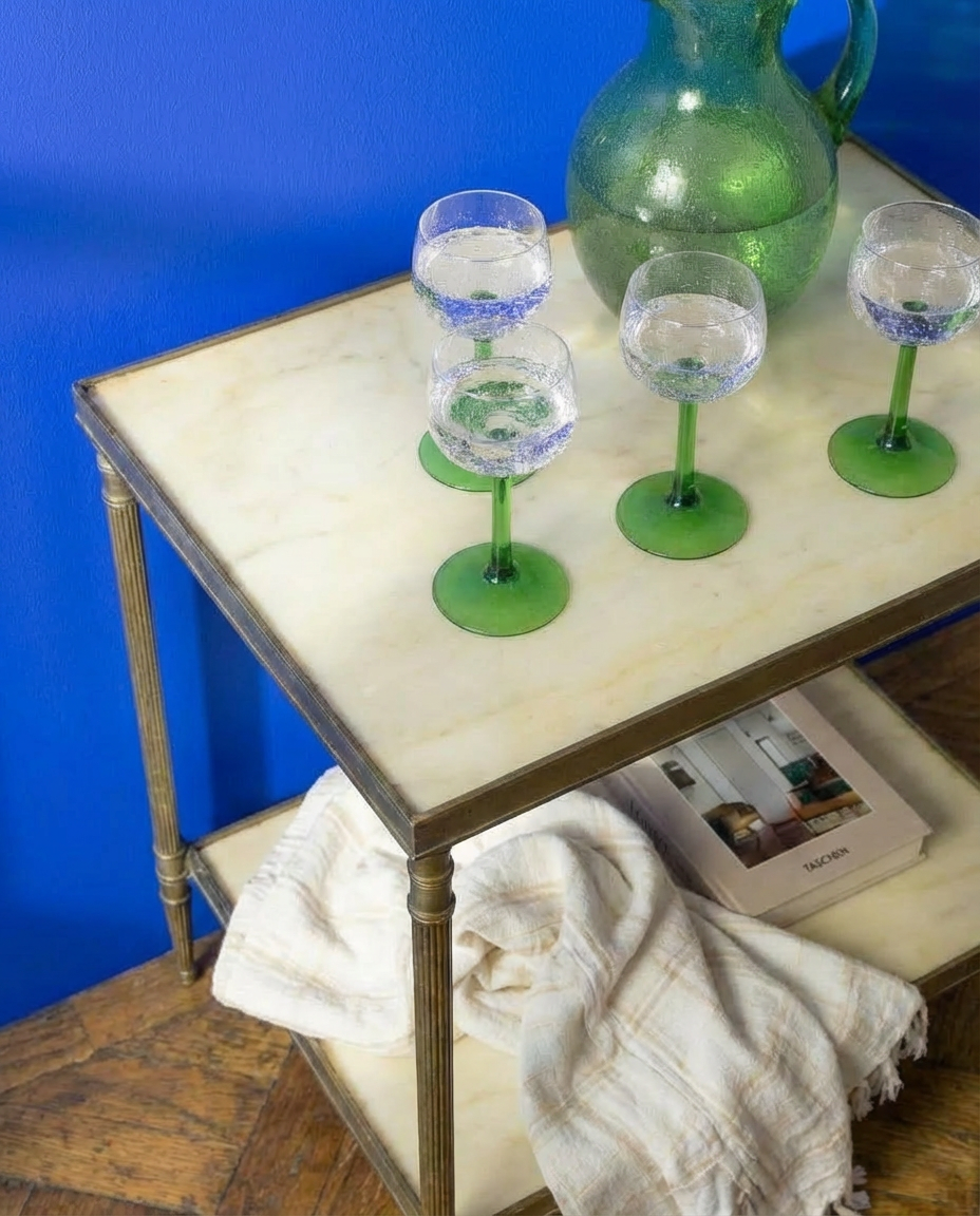 Table d’appoint vintage à double plateau marbre – années 60