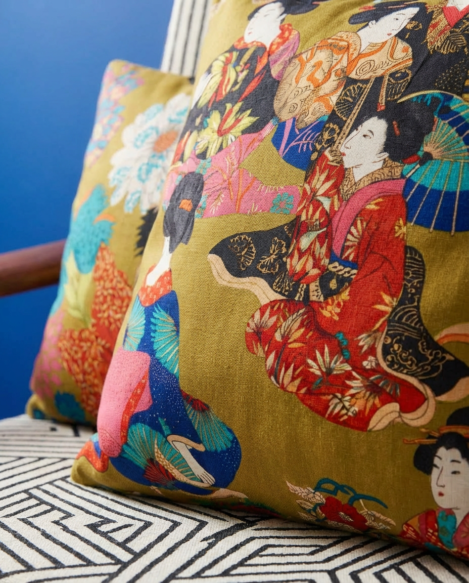 Coussins handmade - Tissu Thevenon Kimono Geisha fond or