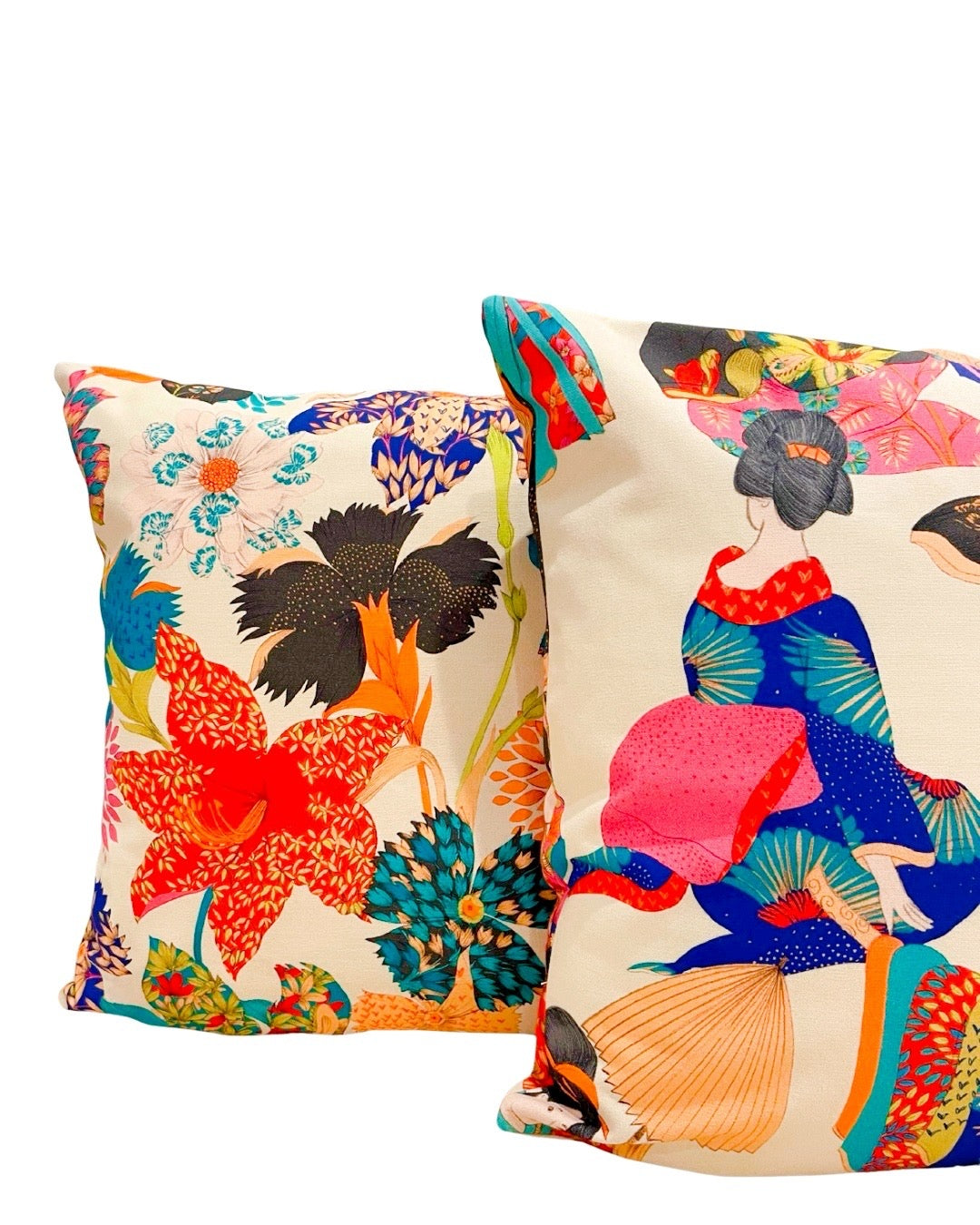 Coussin 50×50 cm – Tissu Thevenon “Geisha” – Fond crème