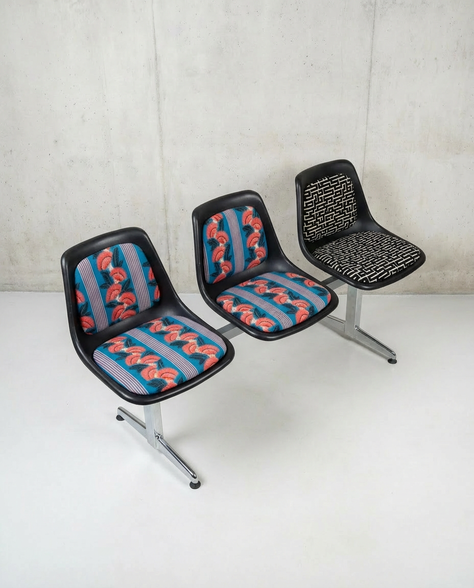 Banquette vintage 3 places regarnie – pièce unique Machao