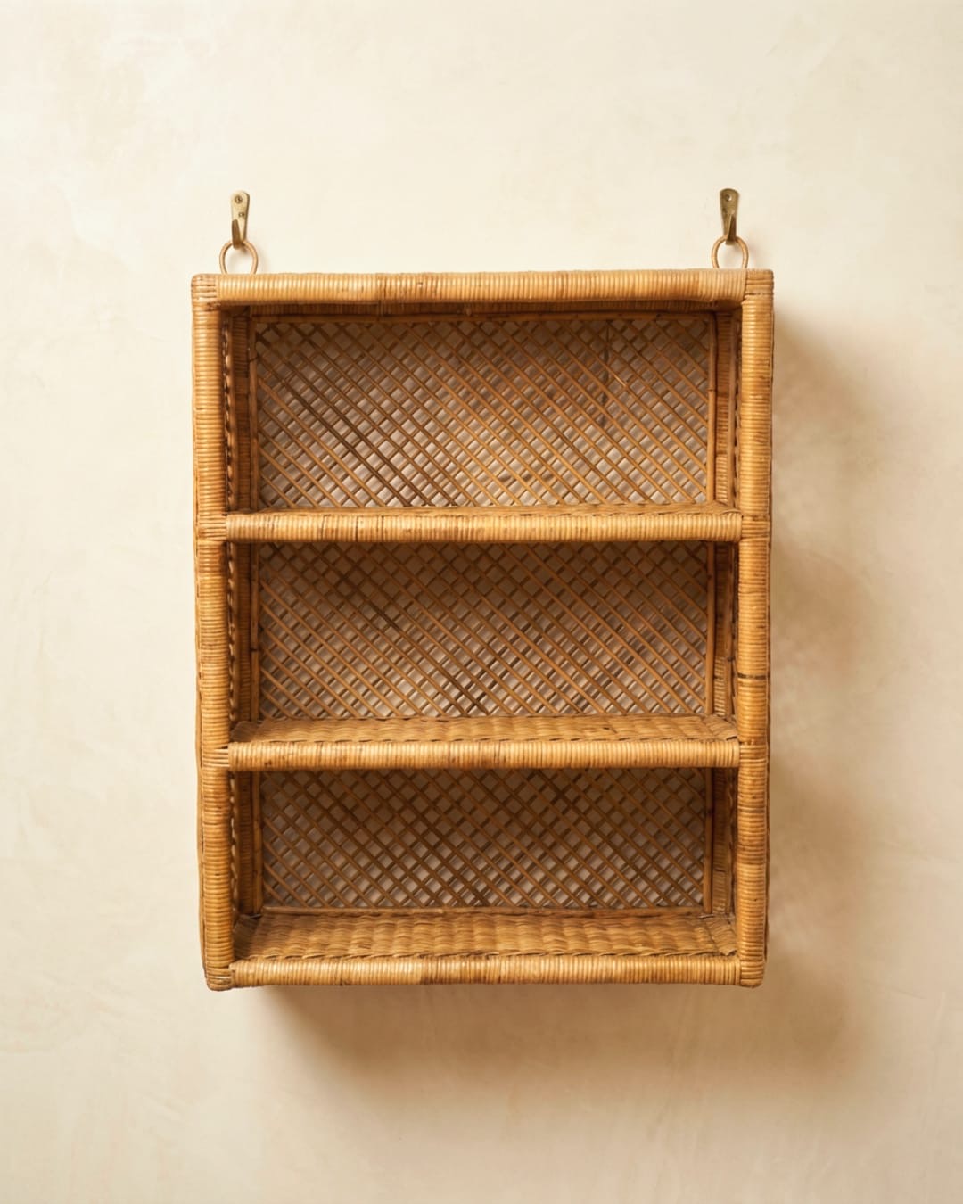 Étagère murale en rotin vintage – 3 niveaux