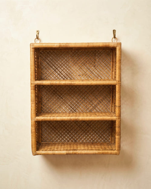 Étagère murale en rotin vintage – 3 niveaux