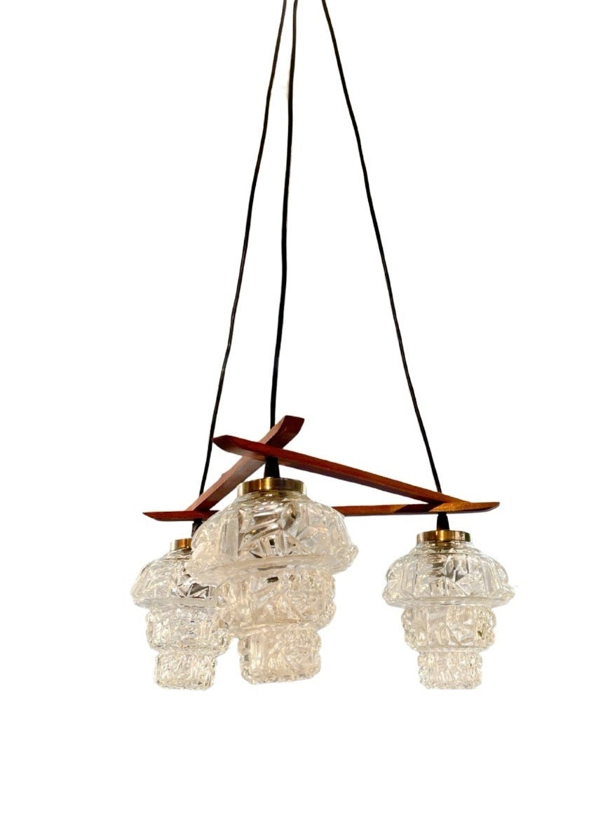 Suspension vintage 70’ teck et verre