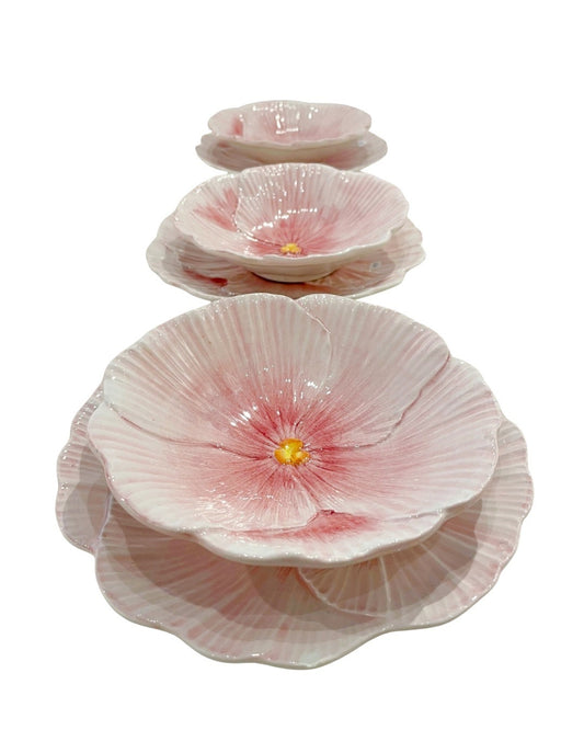 Ensemble assiette fleur + bol en céramique rose – Ø 20 cm