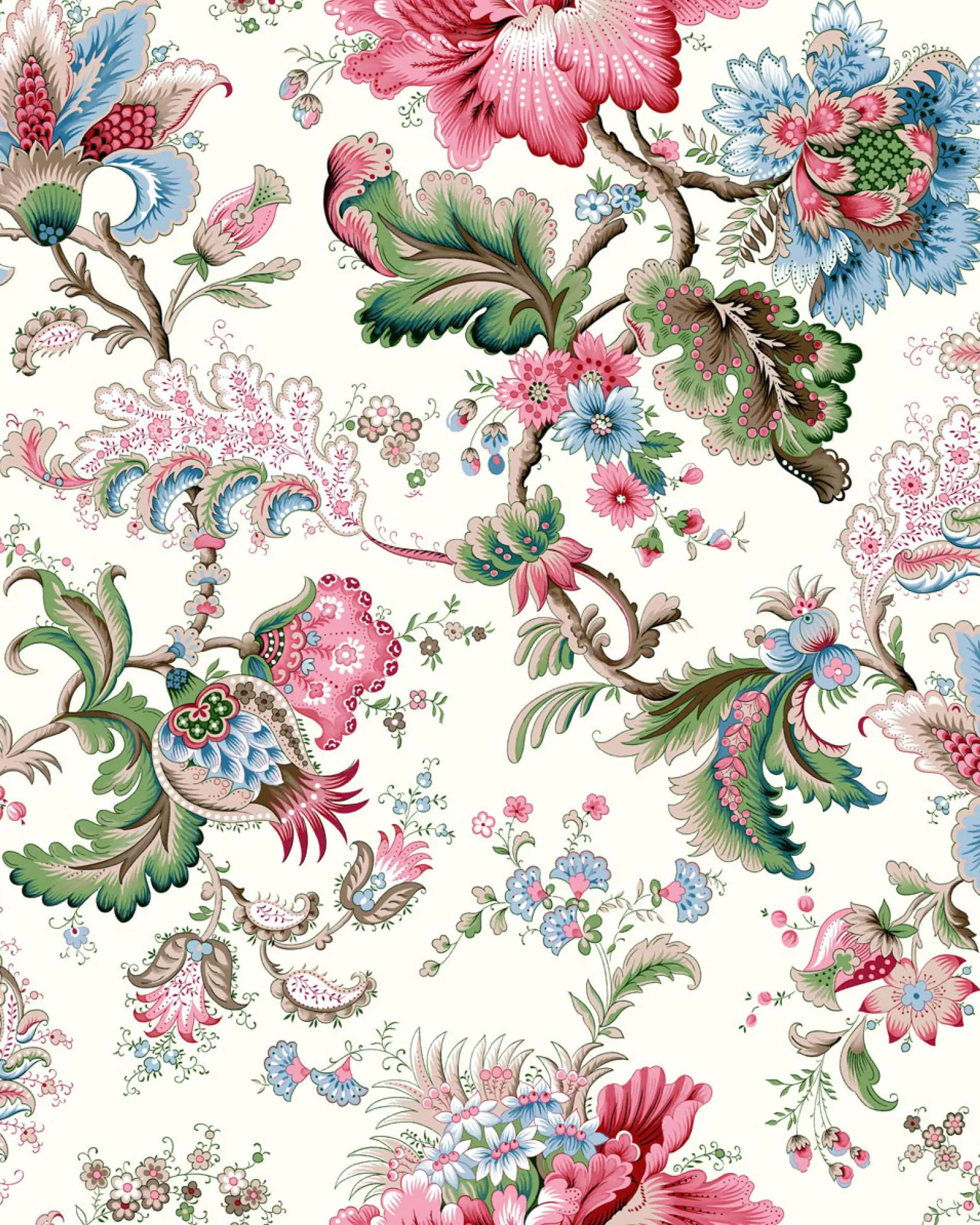 Tissu Persépolis rose sur fond crème - Maison Thevenon