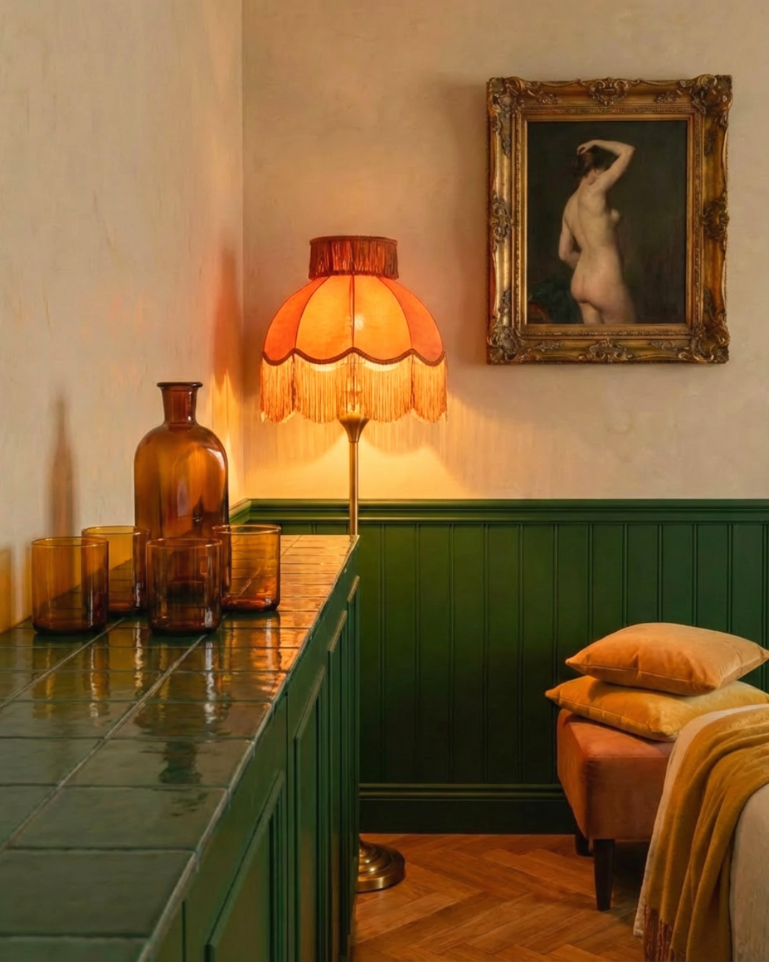 Carafe et 4 verres en verre ambré